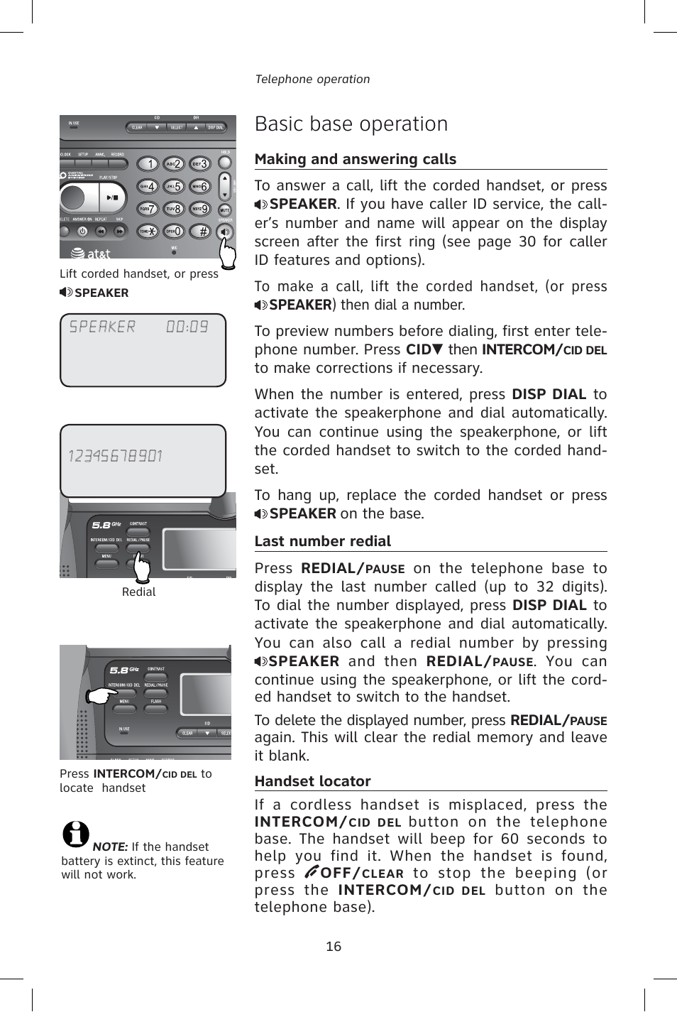 Basic base operation | AT&T E1828B User Manual | Page 19 / 71