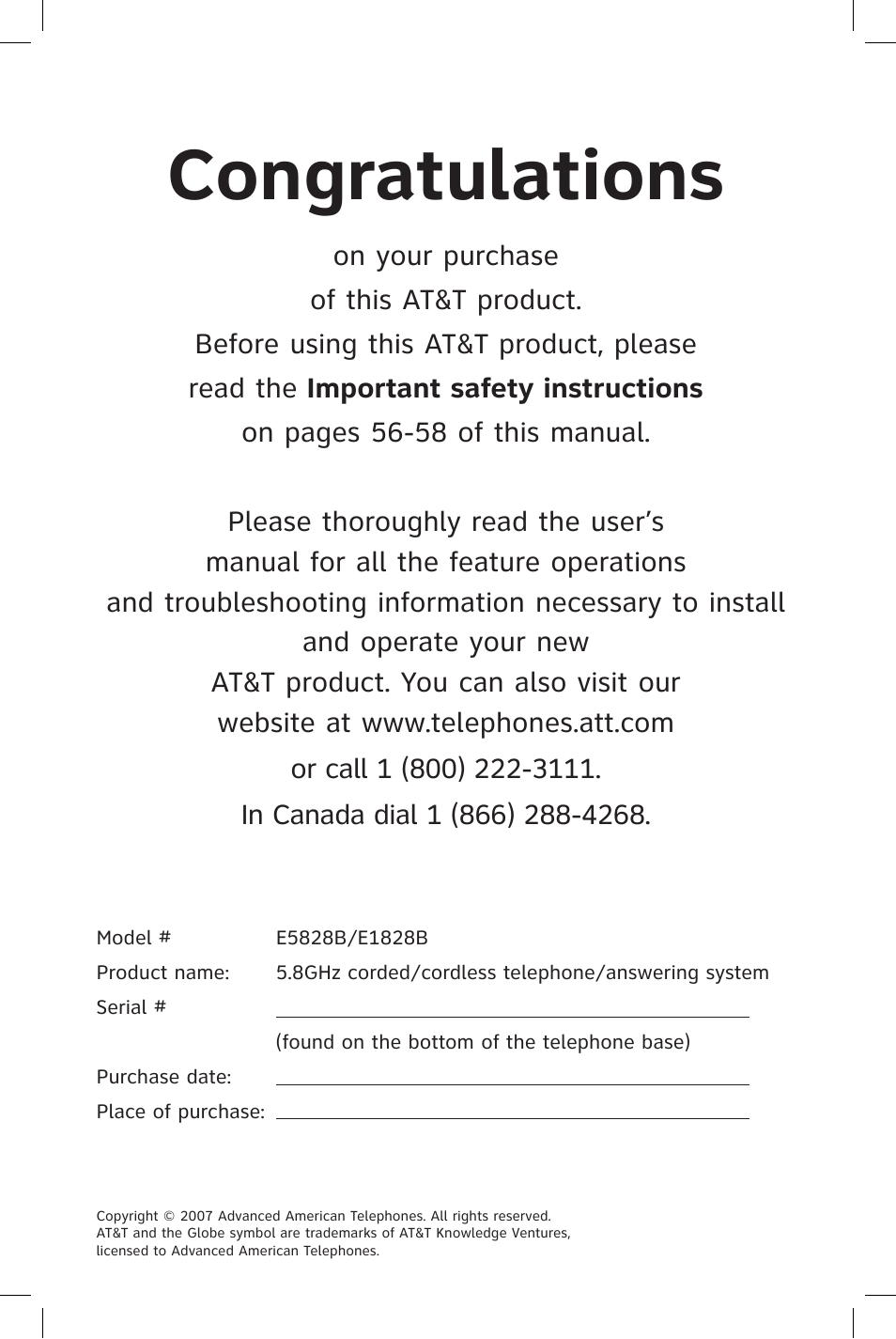 AT&T E1828B User Manual | Page 2 / 71