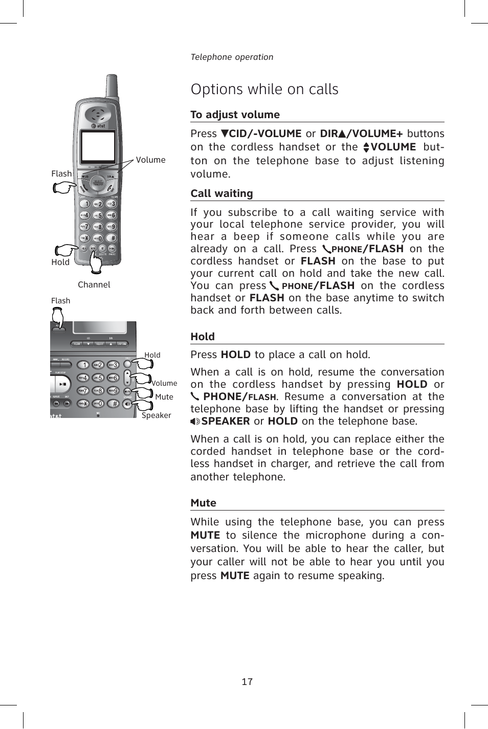 Options while on calls | AT&T E1828B User Manual | Page 20 / 71