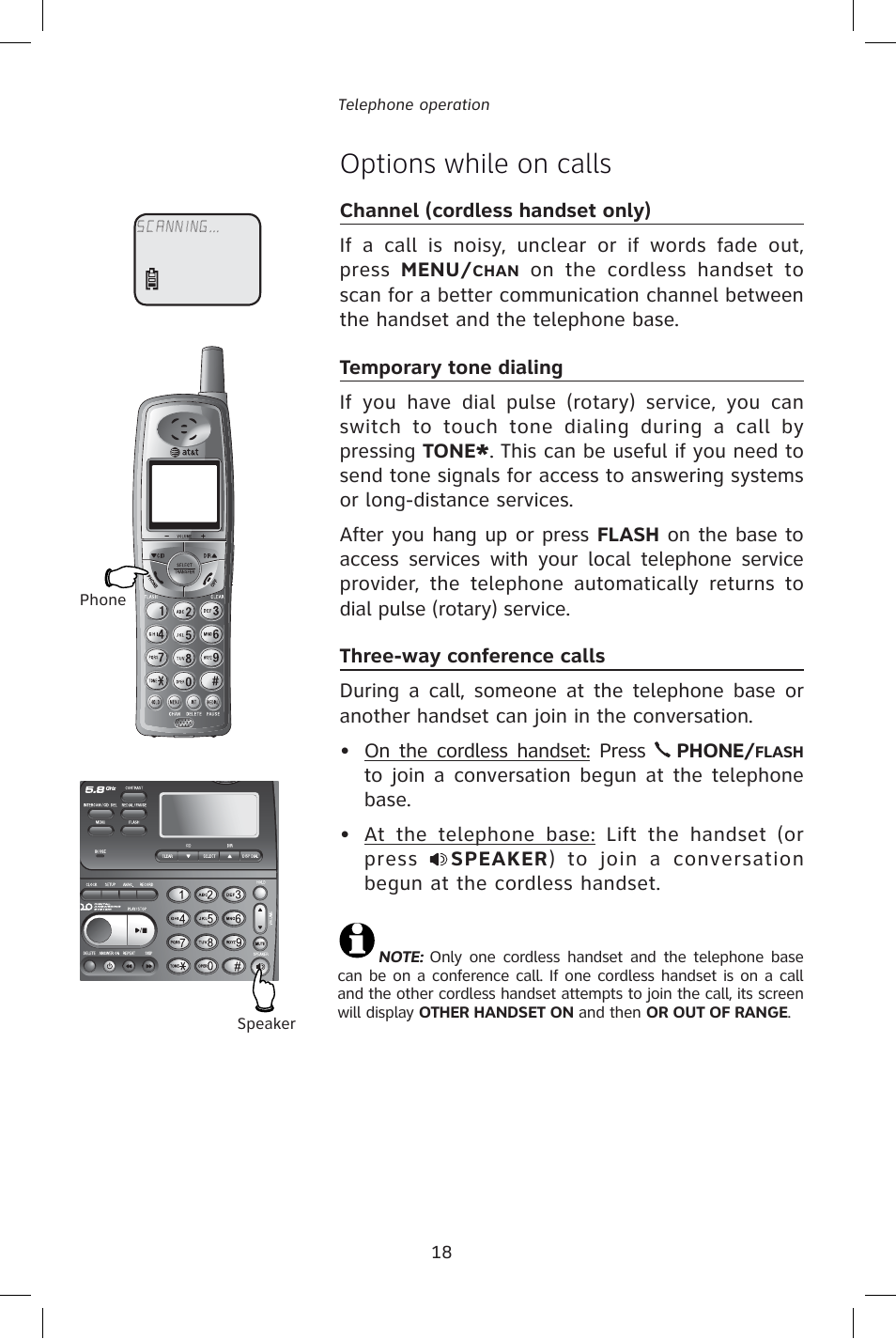 Options while on calls | AT&T E1828B User Manual | Page 21 / 71
