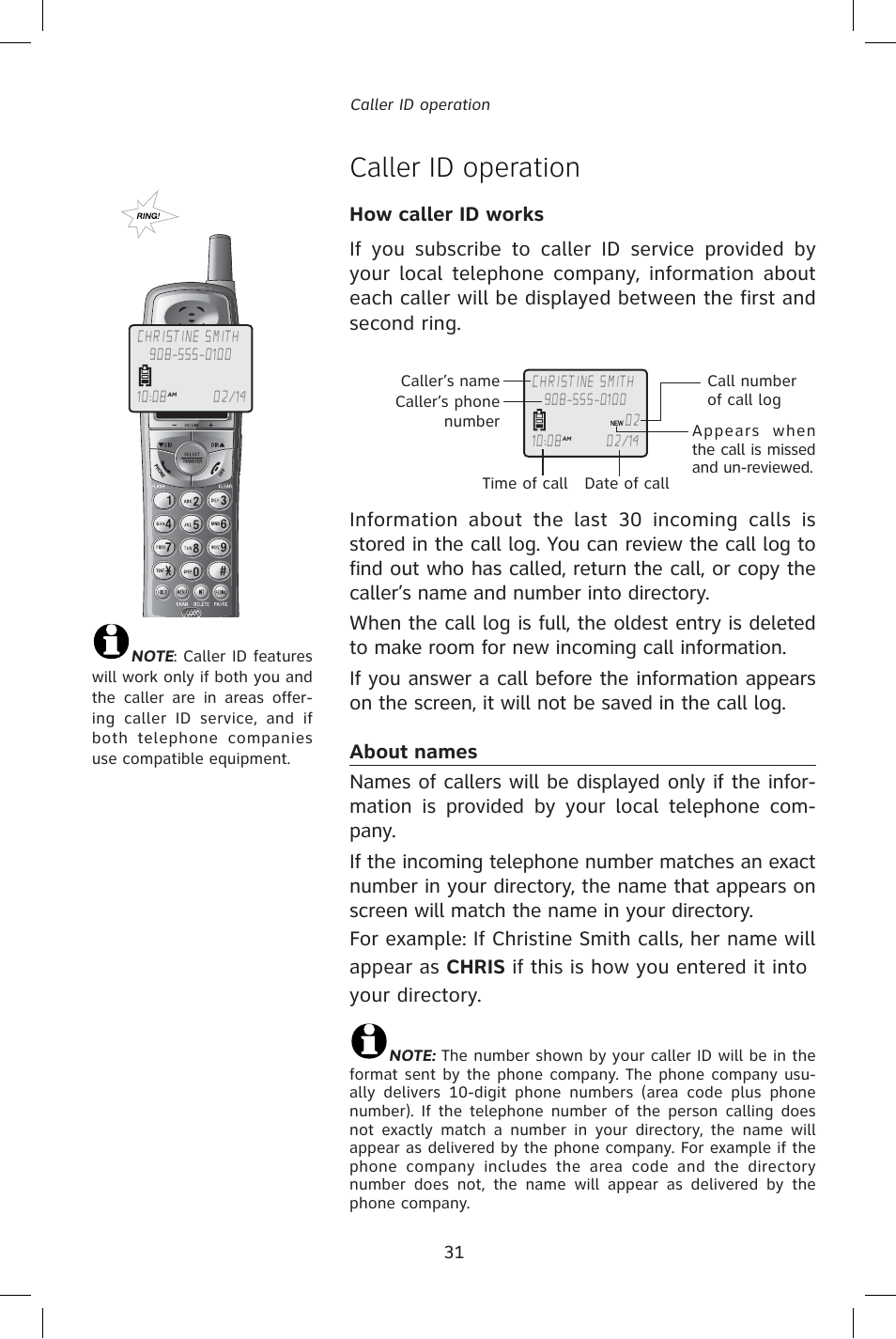 Caller id operation | AT&T E1828B User Manual | Page 34 / 71