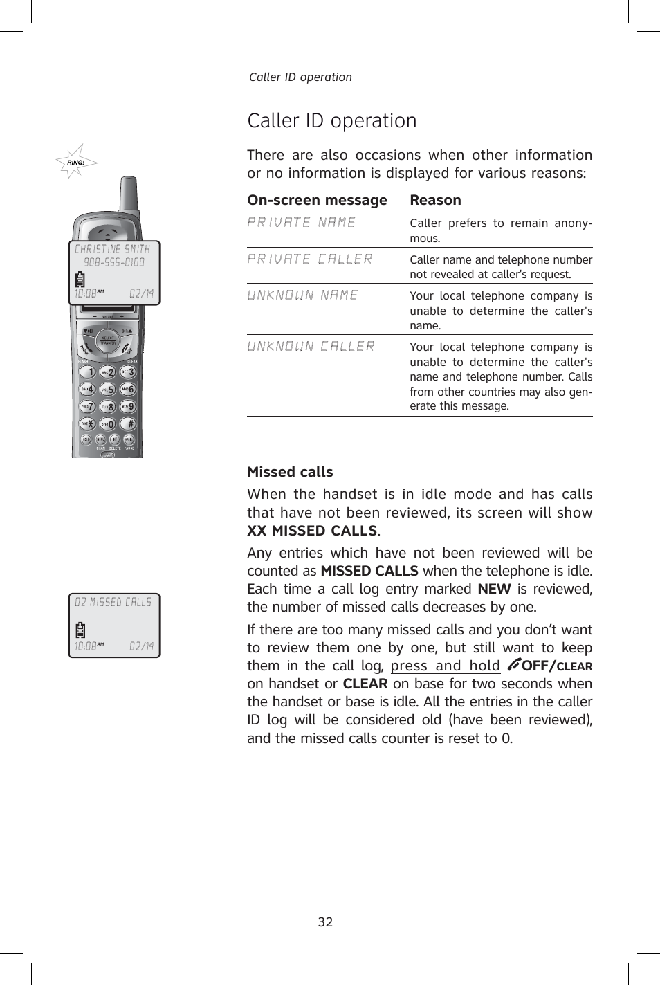 Caller id operation | AT&T E1828B User Manual | Page 35 / 71