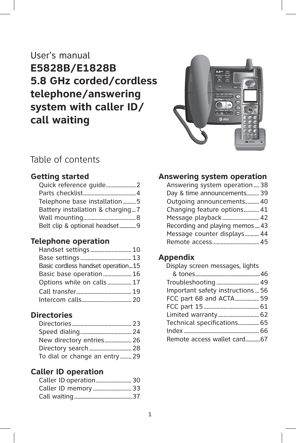 Table of contents user's manual | AT&T E1828B User Manual | Page 4 / 71