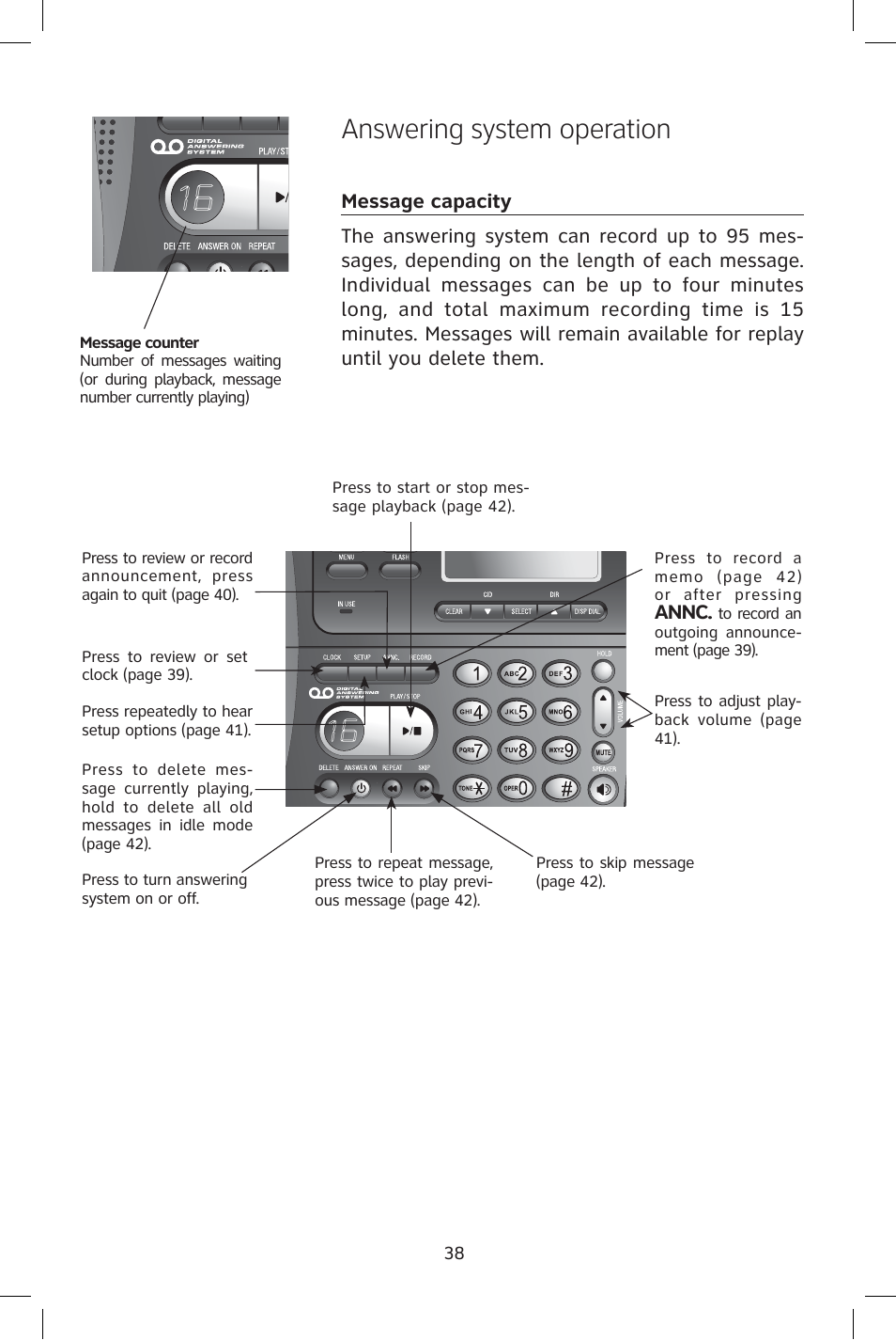 Answering system operation | AT&T E1828B User Manual | Page 41 / 71