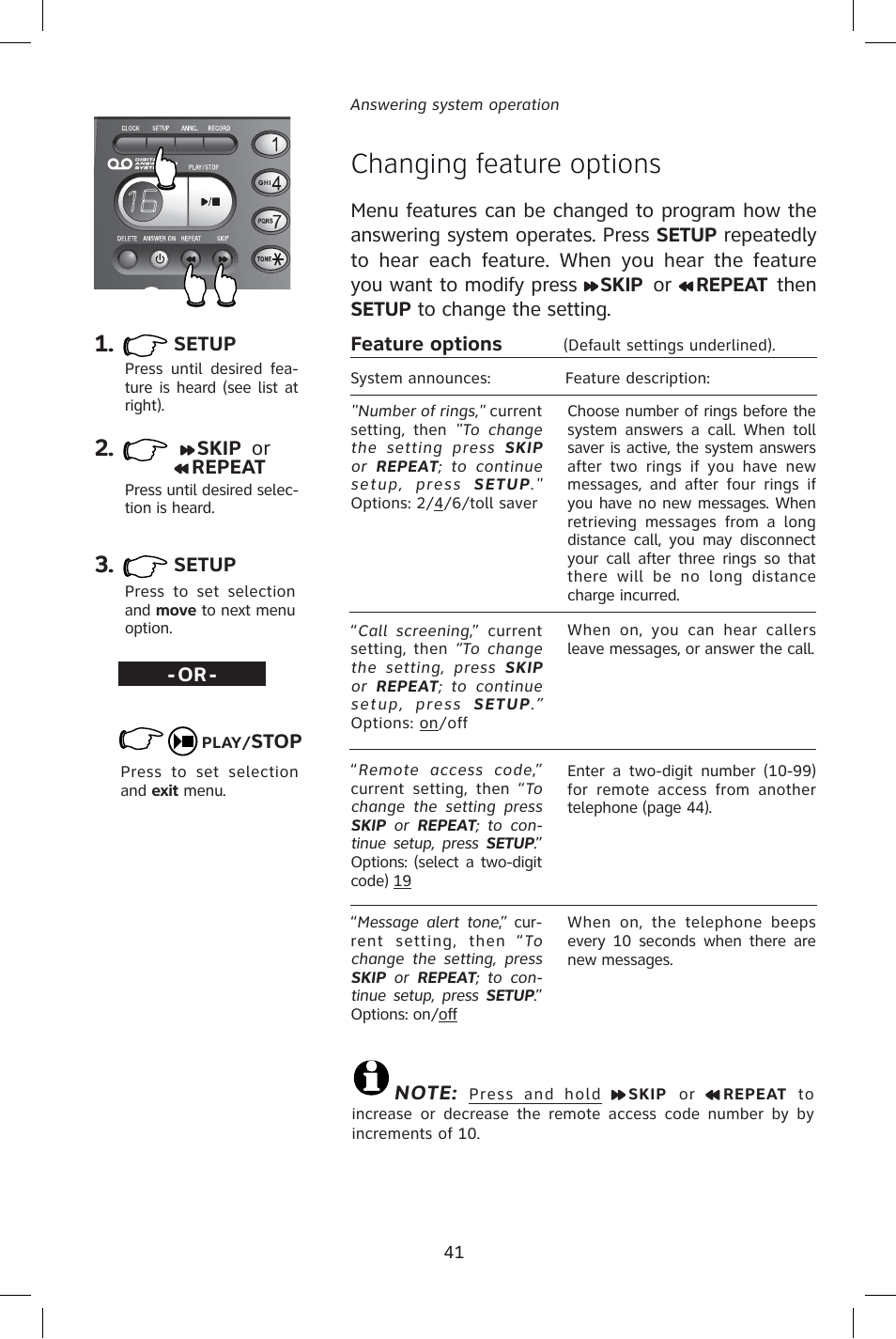 Changing feature options | AT&T E1828B User Manual | Page 44 / 71