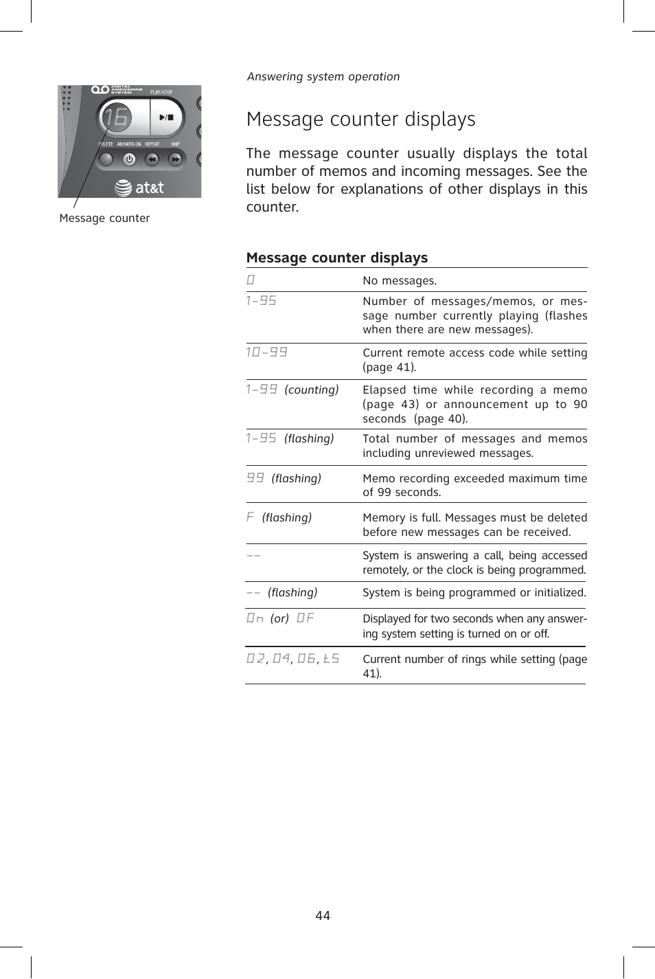 Message counter displays | AT&T E1828B User Manual | Page 47 / 71