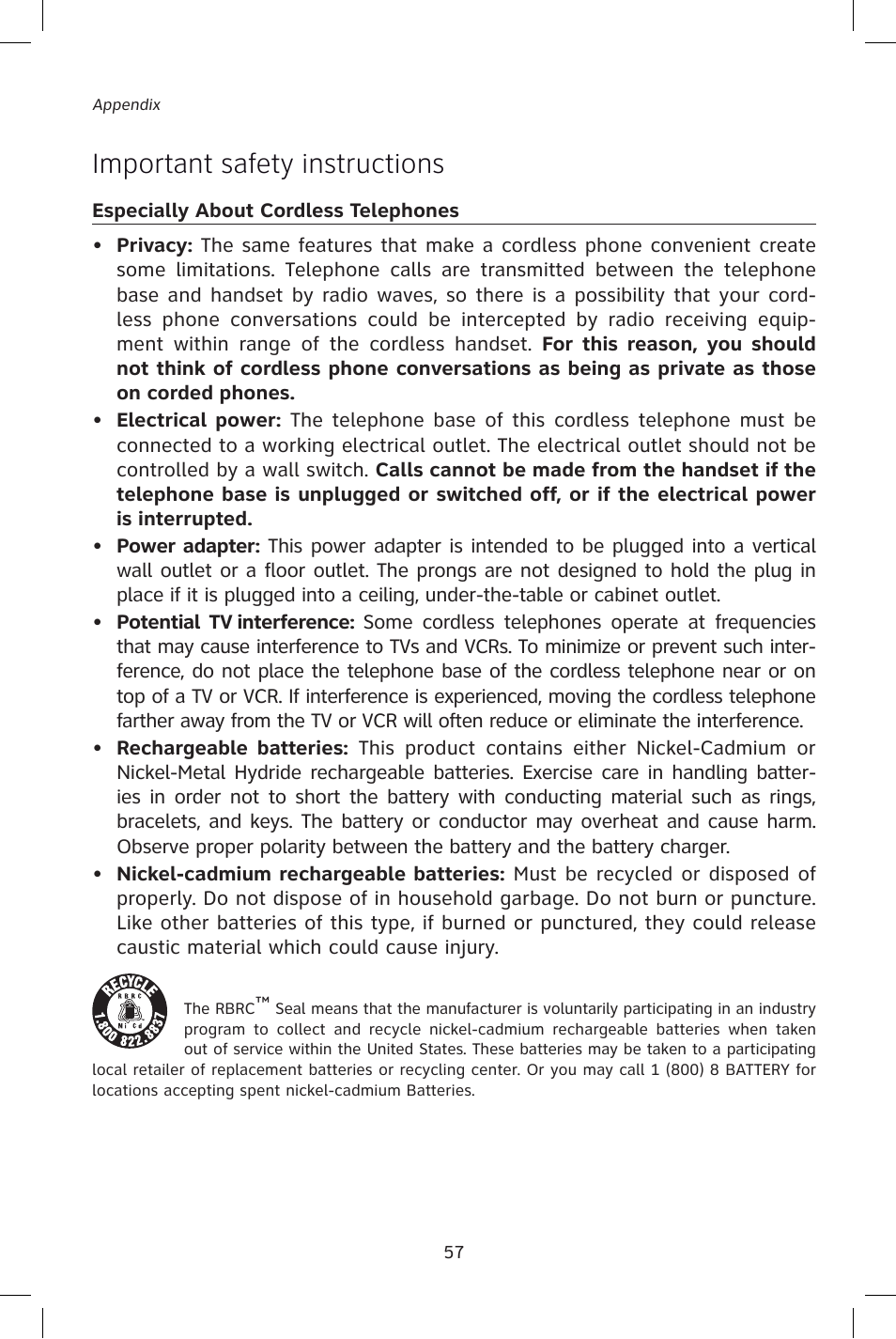 Important safety instructions | AT&T E1828B User Manual | Page 60 / 71