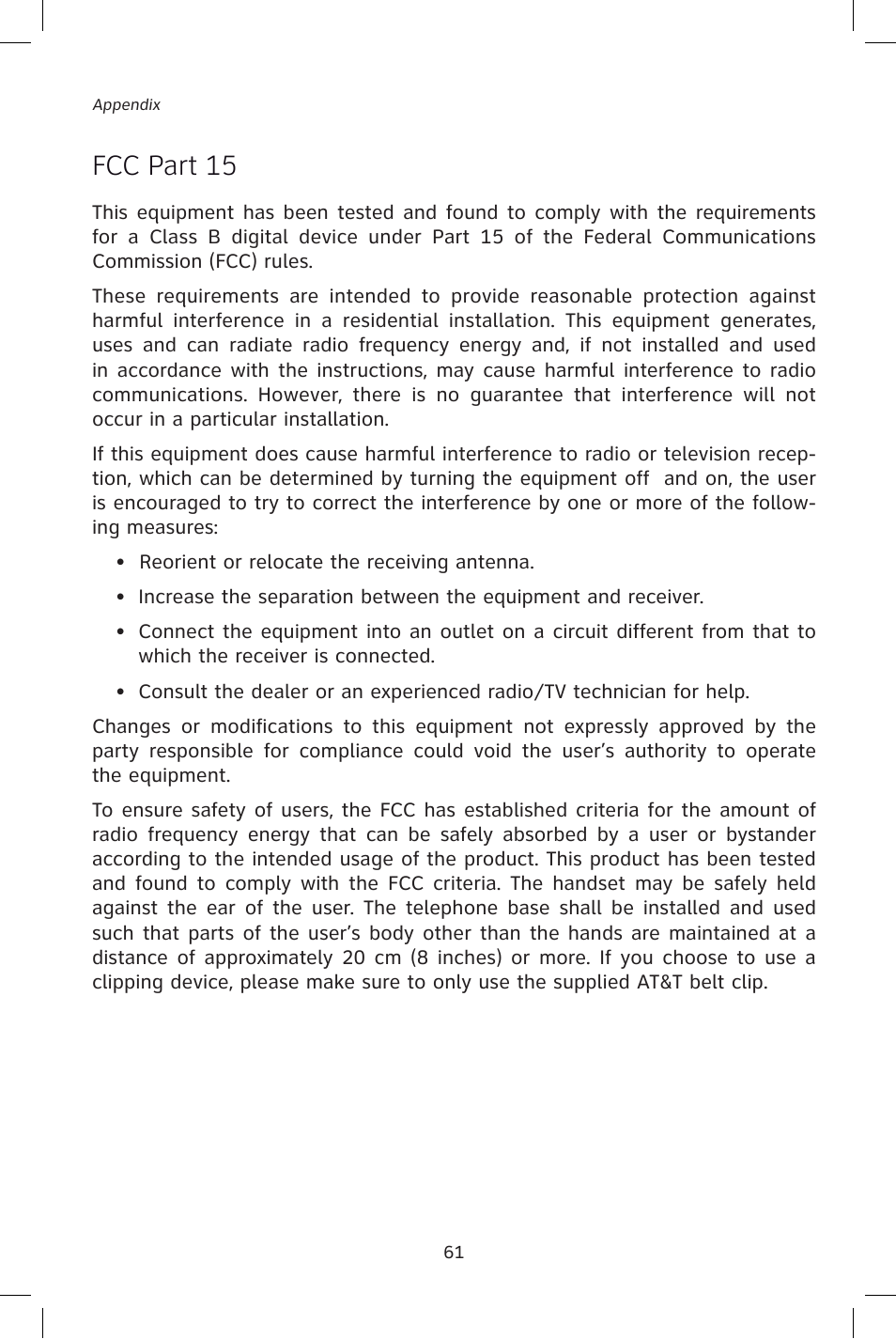 Fcc part 15 | AT&T E1828B User Manual | Page 64 / 71