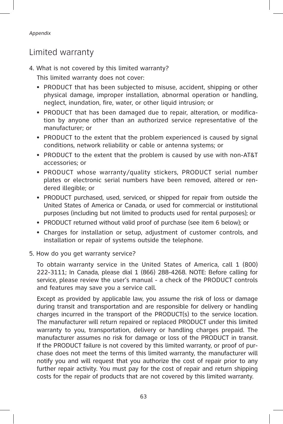 Limited warranty | AT&T E1828B User Manual | Page 66 / 71