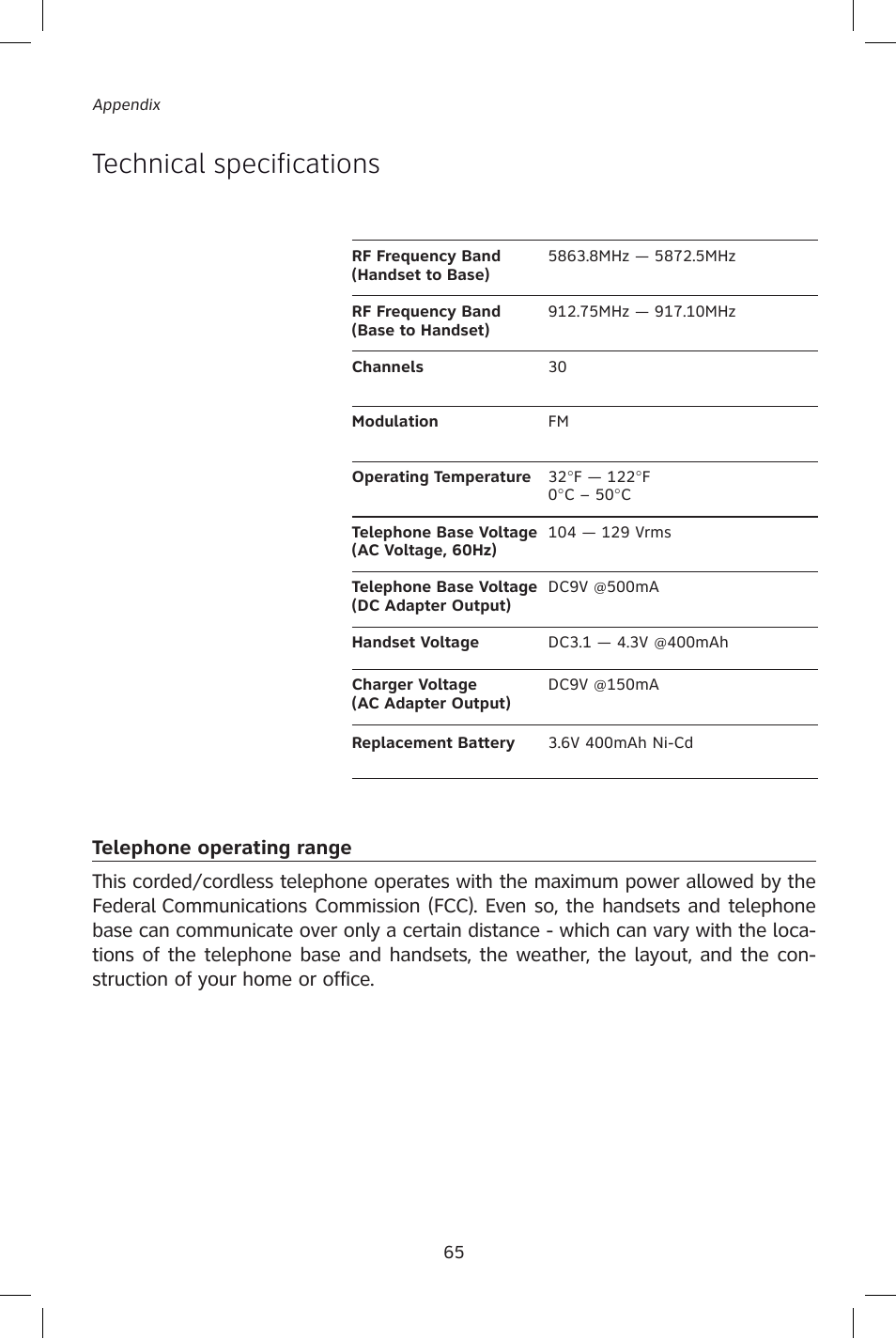 Technical specifications | AT&T E1828B User Manual | Page 68 / 71