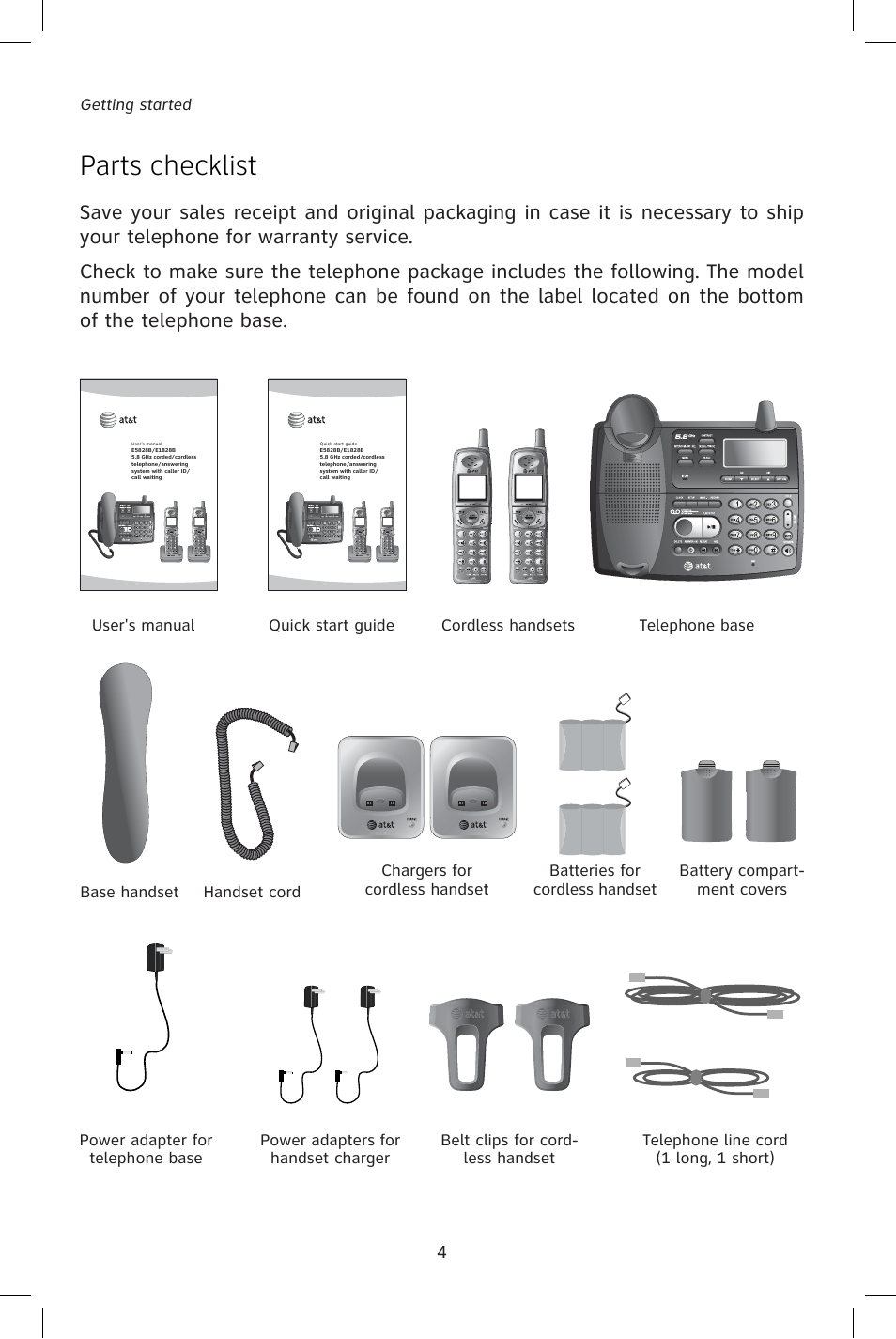 Parts checklist | AT&T E1828B User Manual | Page 7 / 71