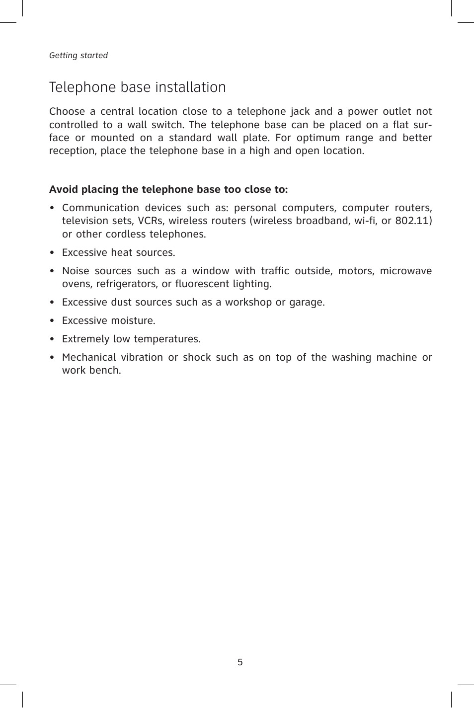 Telephone base installation | AT&T E1828B User Manual | Page 8 / 71