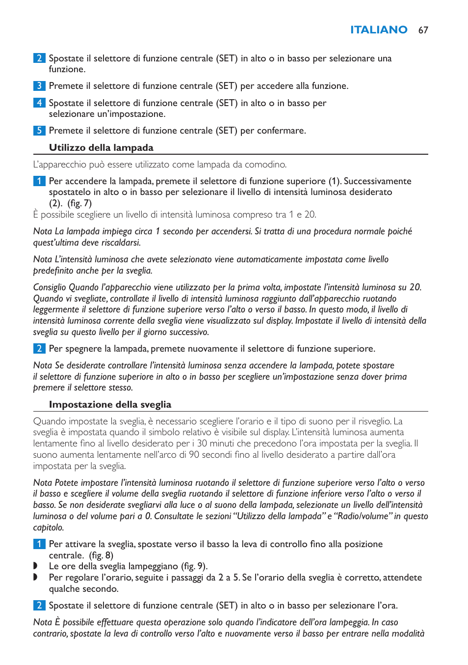 Utilizzo della lampada, Impostazione della sveglia | Philips Éveil Lumière User Manual | Page 67 / 108