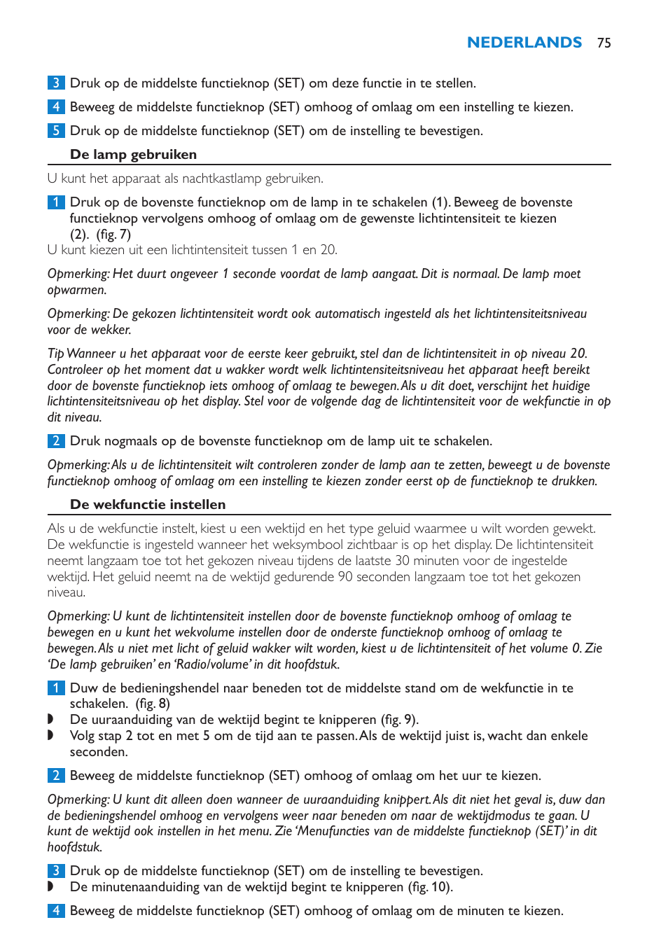 De lamp gebruiken, De wekfunctie instellen | Philips Éveil Lumière User Manual | Page 75 / 108