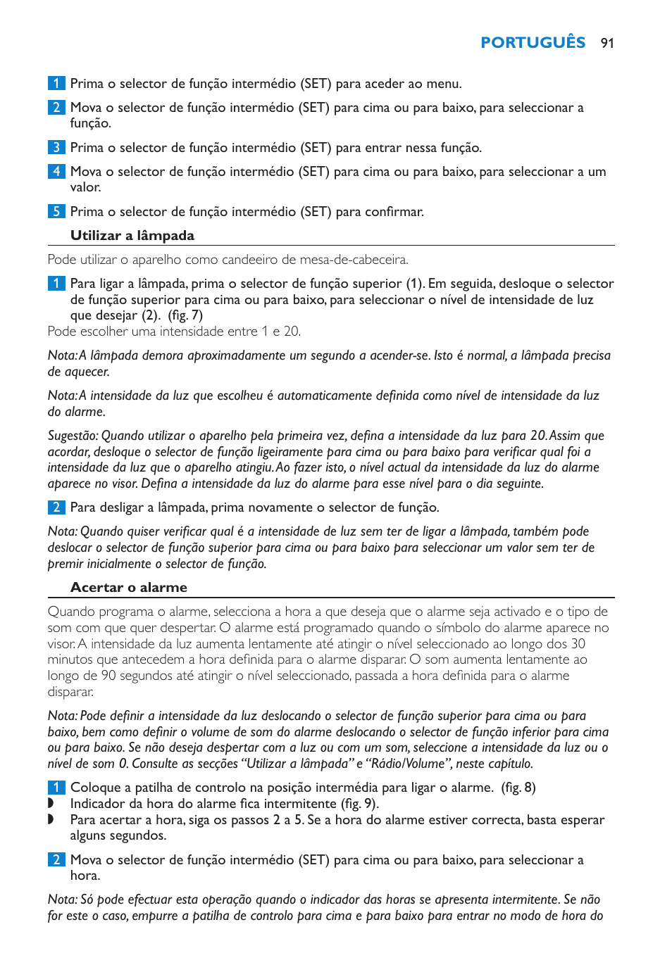 Utilizar a lâmpada, Acertar o alarme | Philips Éveil Lumière User Manual | Page 91 / 108