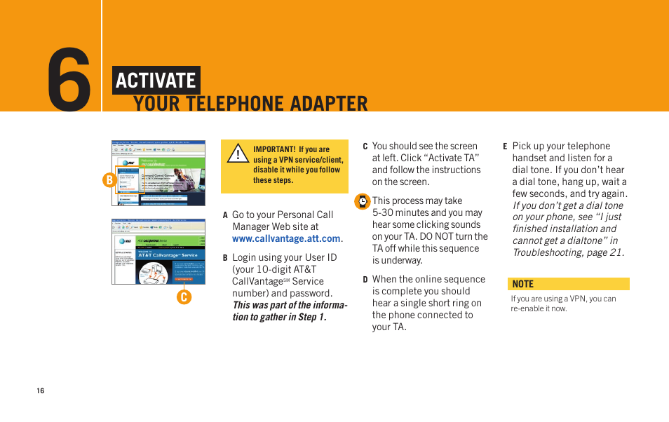 Activate your telephone adapter | AT&T Telephone Adapter User Manual | Page 18 / 32