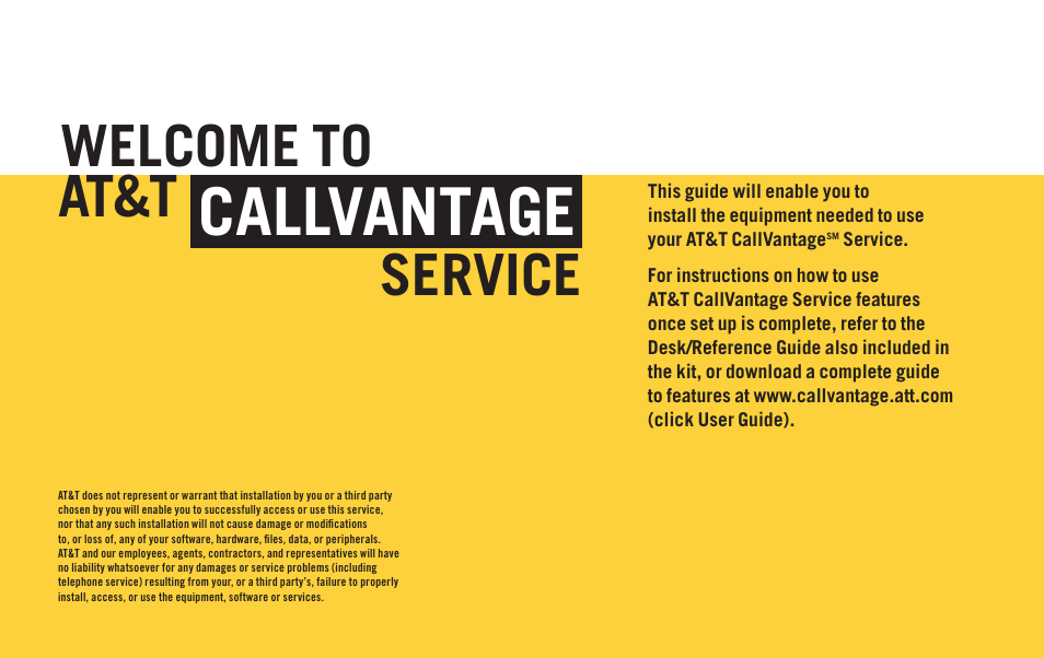 Callvantage, Welcome to at&t, Service | AT&T Telephone Adapter User Manual | Page 2 / 32