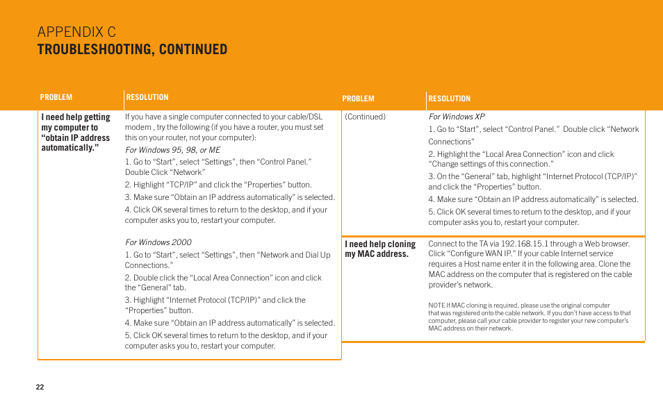 Appendix c troubleshooting, continued | AT&T Telephone Adapter User Manual | Page 24 / 32