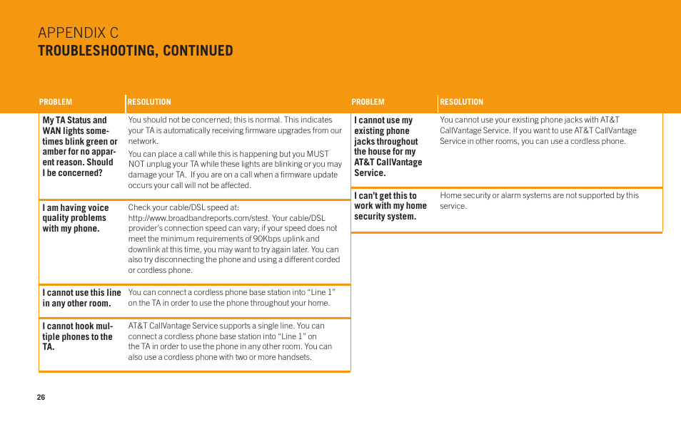Appendix c troubleshooting, continued | AT&T Telephone Adapter User Manual | Page 28 / 32