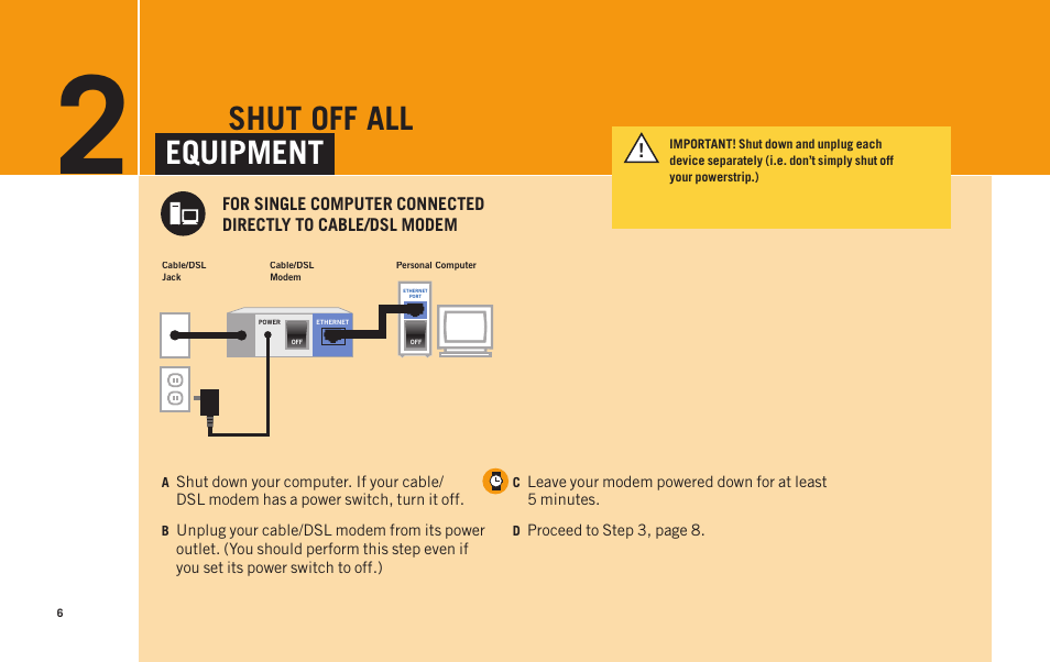 Shut off all equipment | AT&T Telephone Adapter User Manual | Page 8 / 32