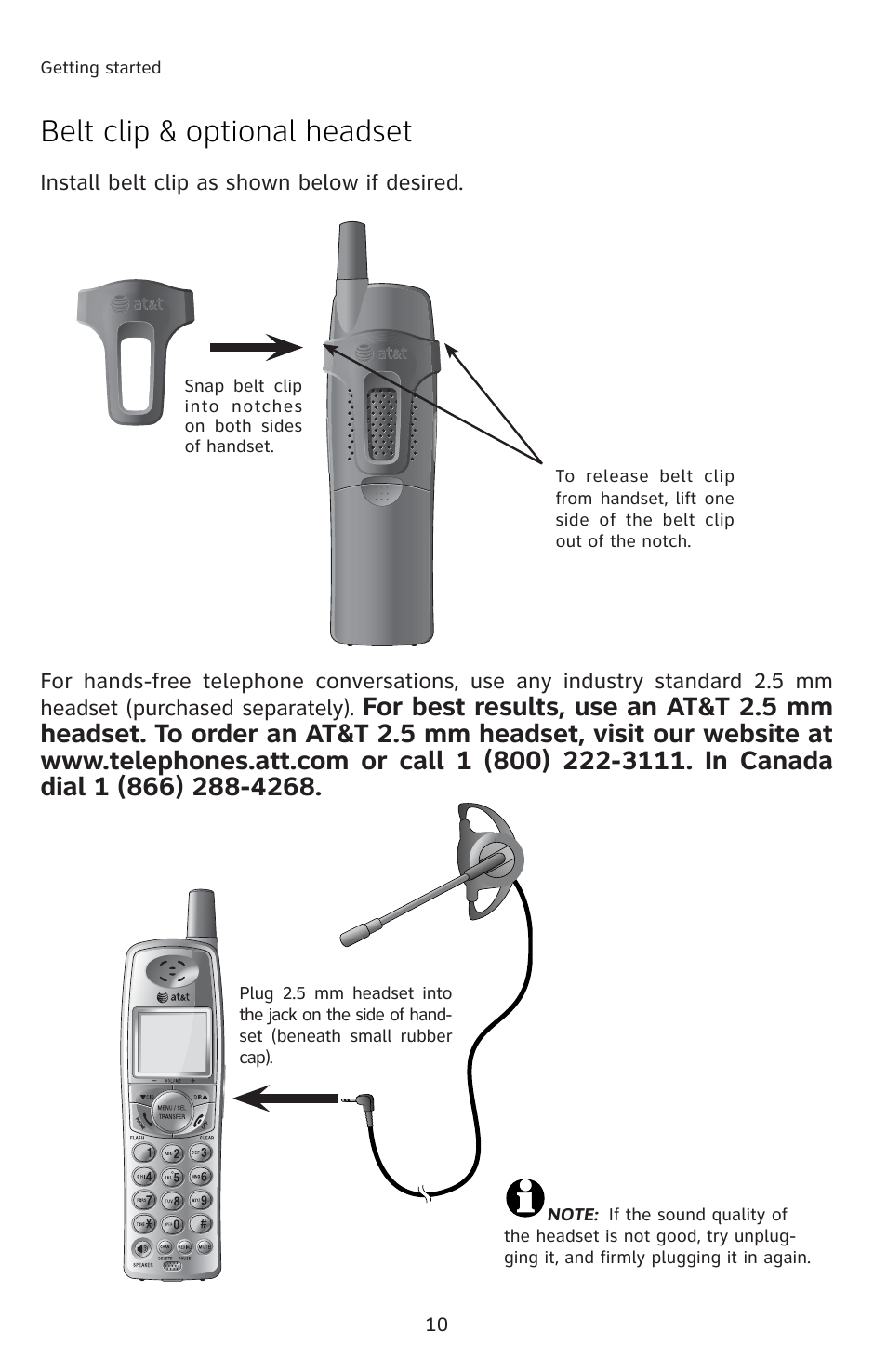 Belt clip & optional headset | AT&T E5813B User Manual | Page 13 / 65