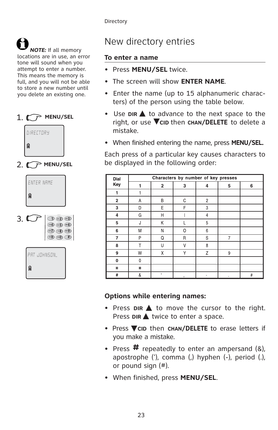 New directory entries | AT&T E5813B User Manual | Page 26 / 65