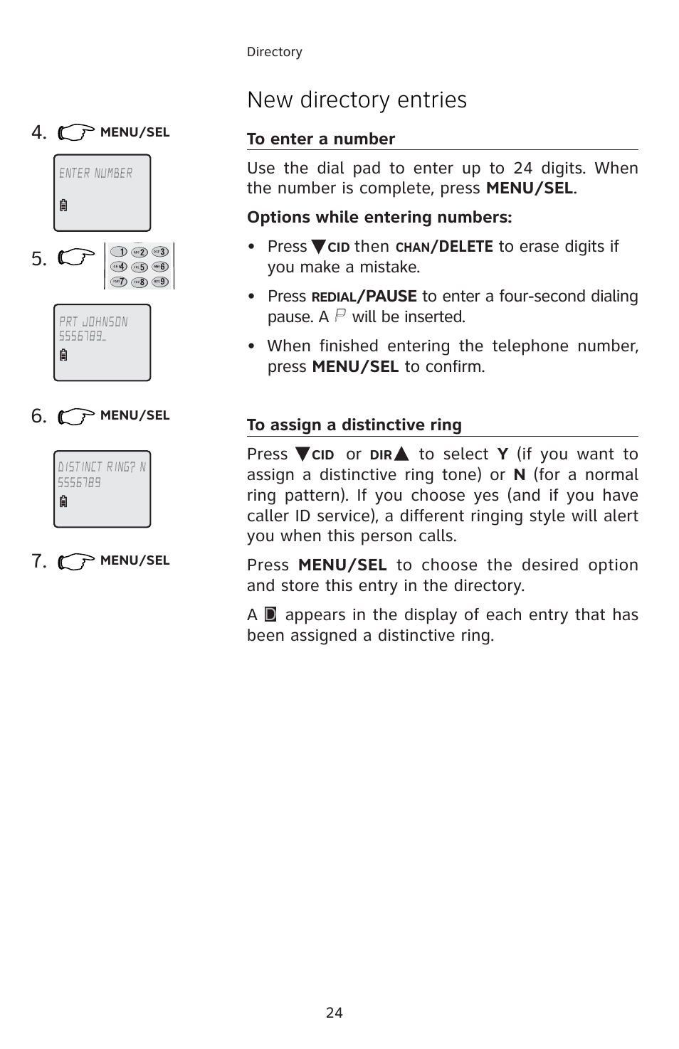 New directory entries | AT&T E5813B User Manual | Page 27 / 65