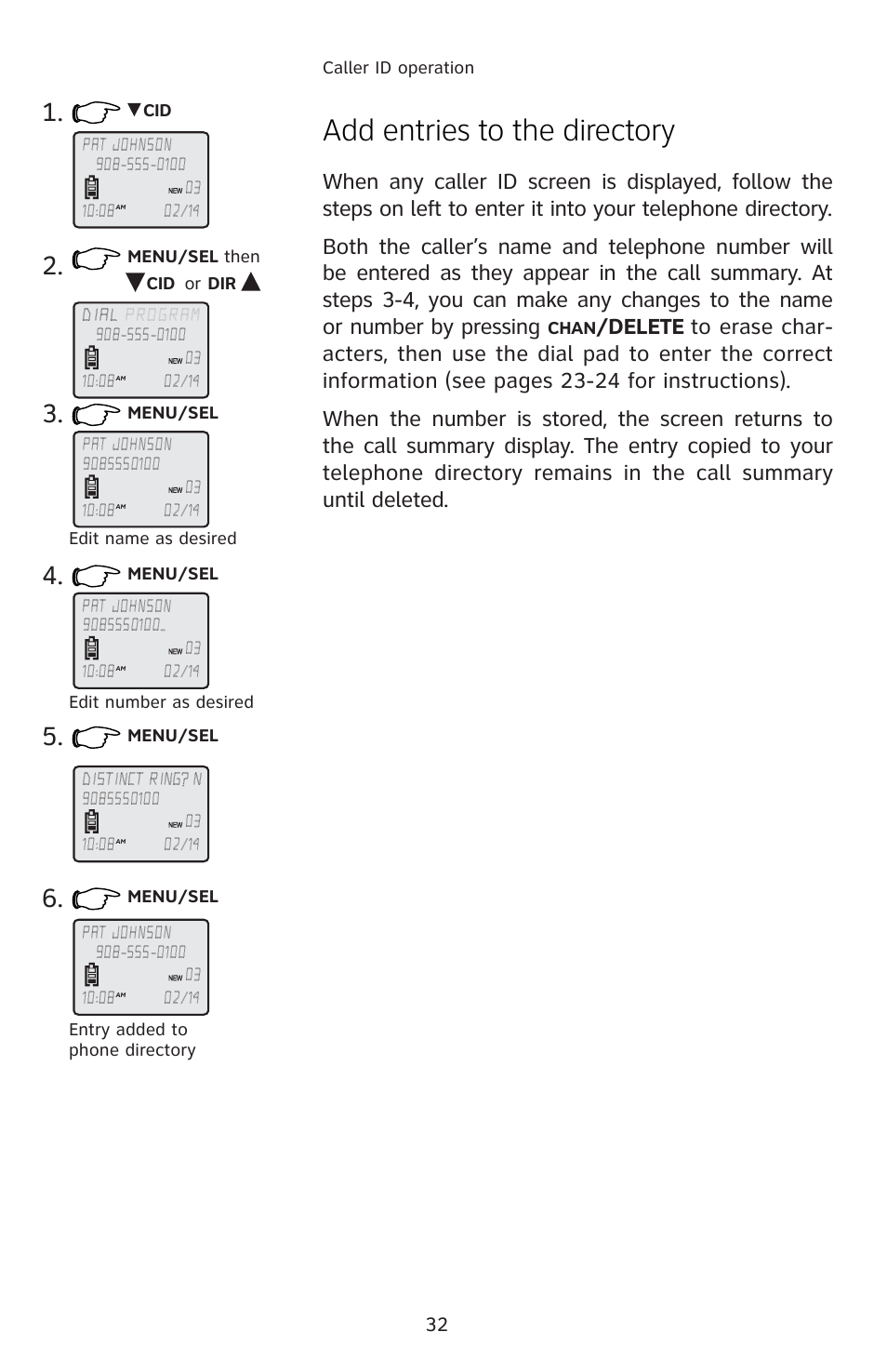 Add entries to the directory | AT&T E5813B User Manual | Page 35 / 65