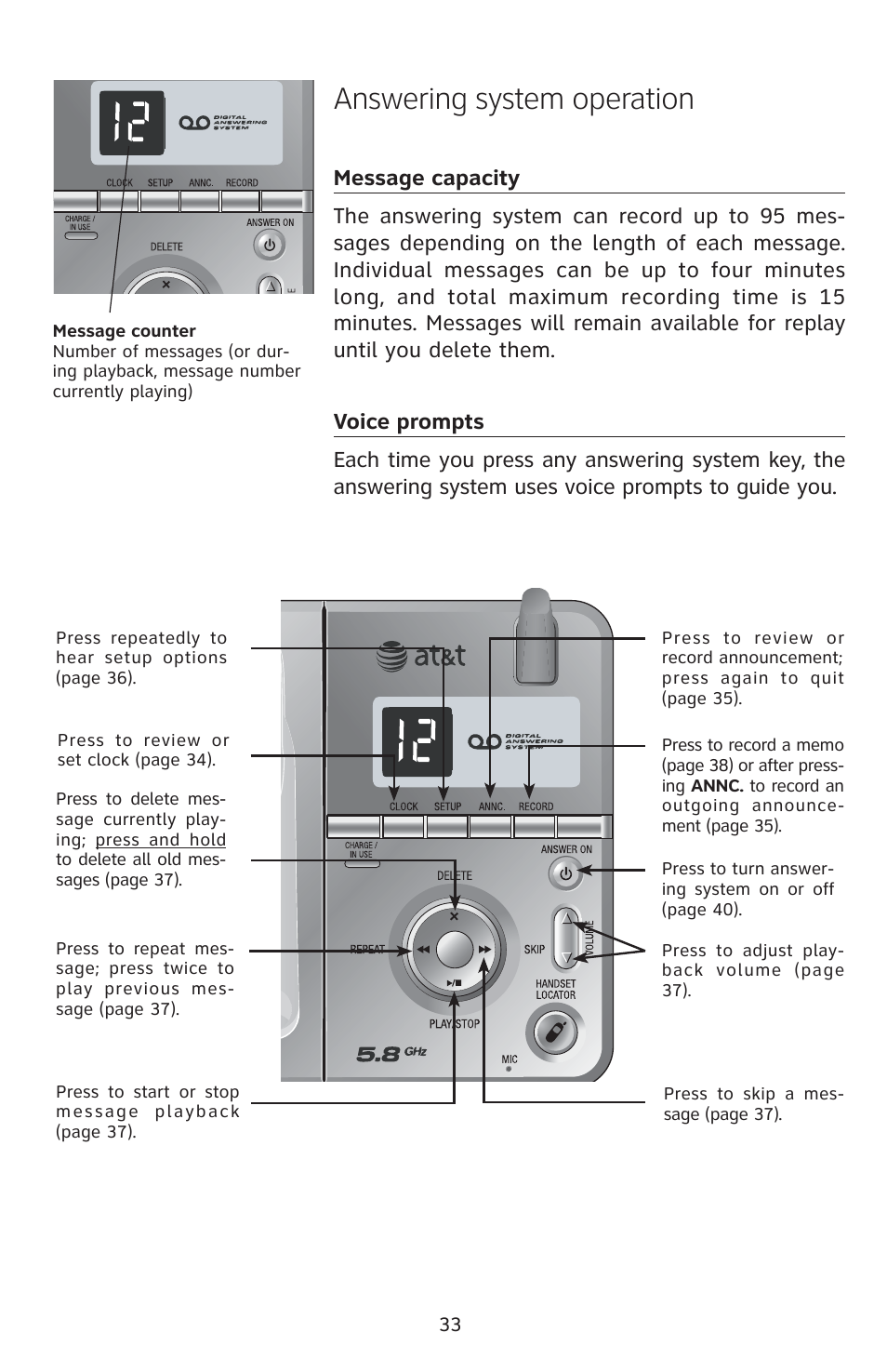 Answering system operation | AT&T E5813B User Manual | Page 36 / 65
