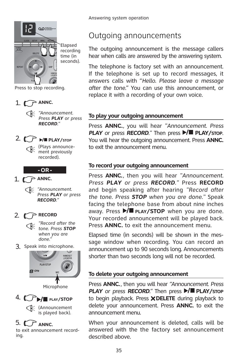 Outgoing announcements | AT&T E5813B User Manual | Page 38 / 65