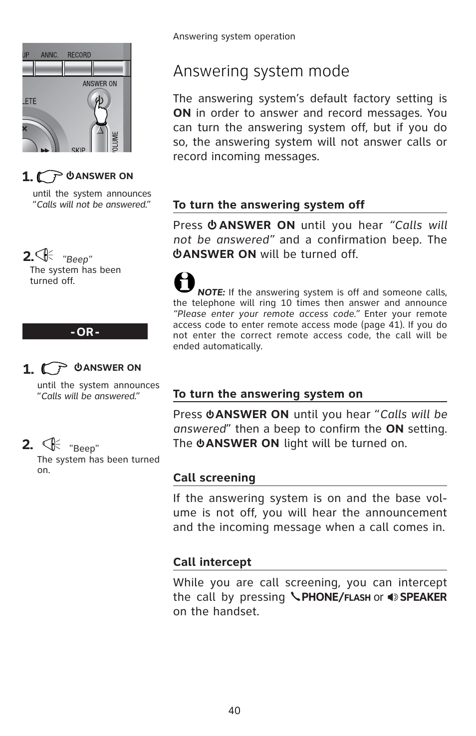 Answering system mode | AT&T E5813B User Manual | Page 43 / 65