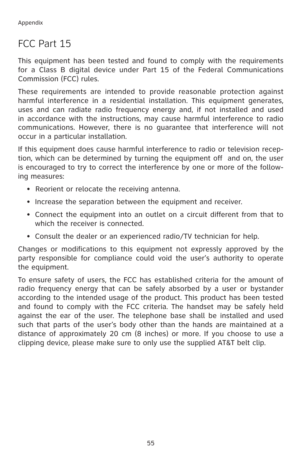 Fcc part 15 | AT&T E5813B User Manual | Page 58 / 65