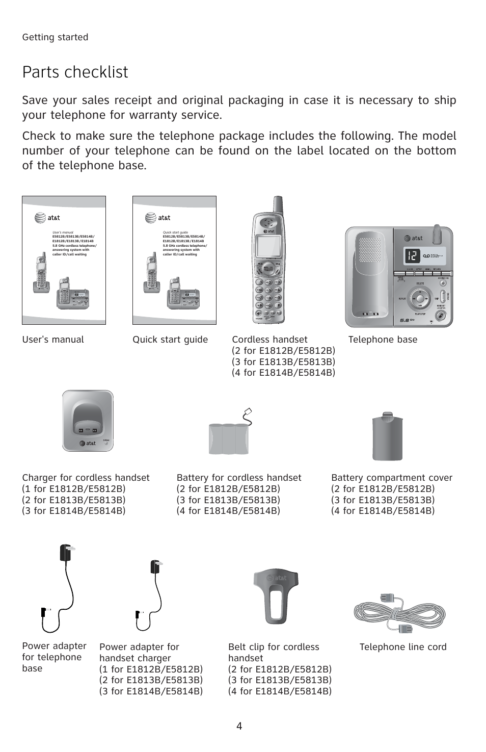 Parts checklist | AT&T E5813B User Manual | Page 7 / 65