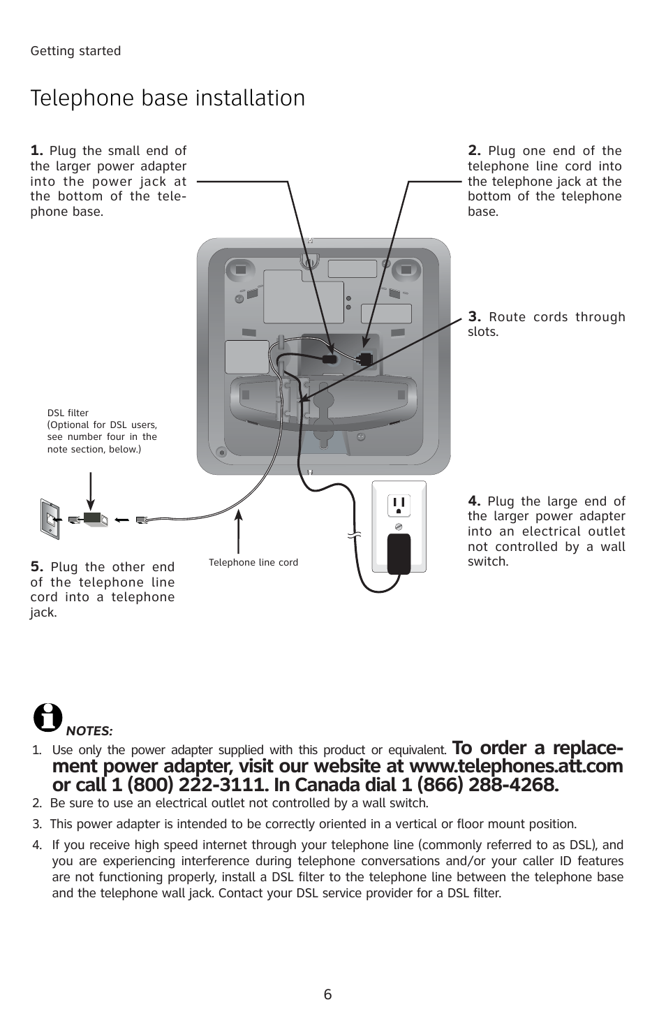Telephone base installation | AT&T E5813B User Manual | Page 9 / 65