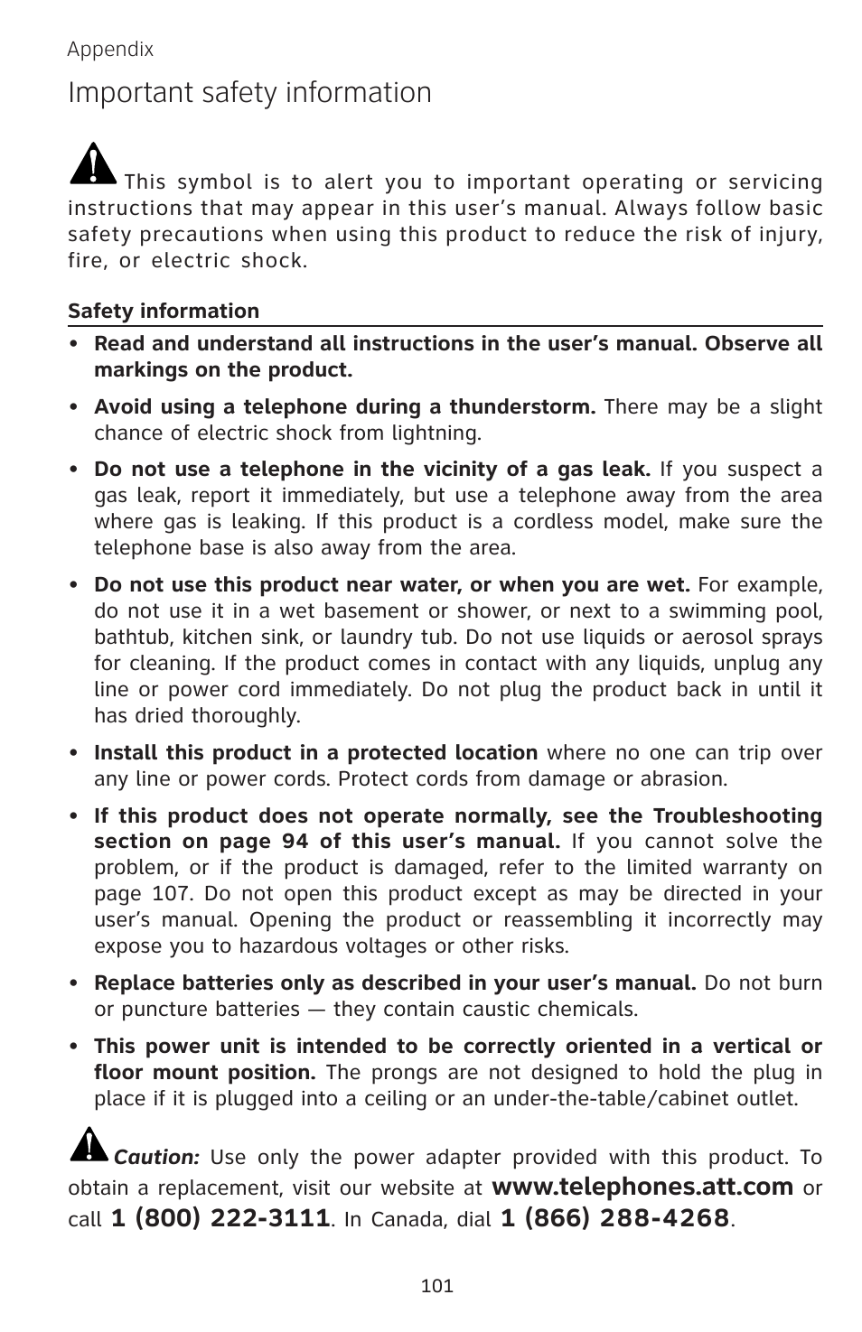 Important safety information | AT&T EP5632 User Manual | Page 105 / 119