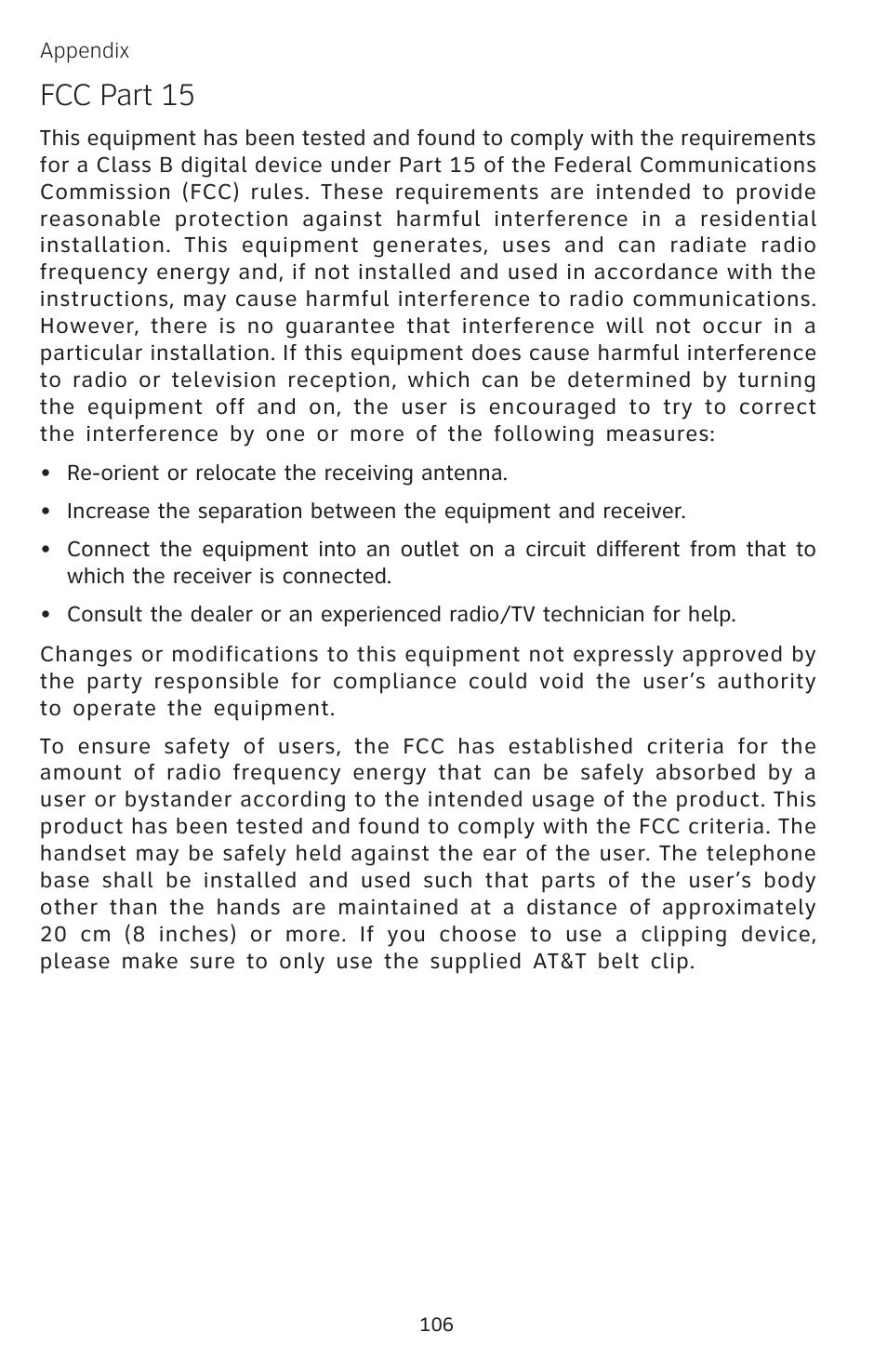 Fcc part 15 | AT&T EP5632 User Manual | Page 110 / 119