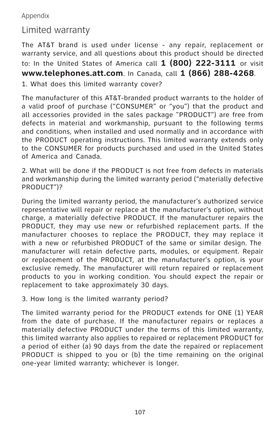Limited warranty | AT&T EP5632 User Manual | Page 111 / 119