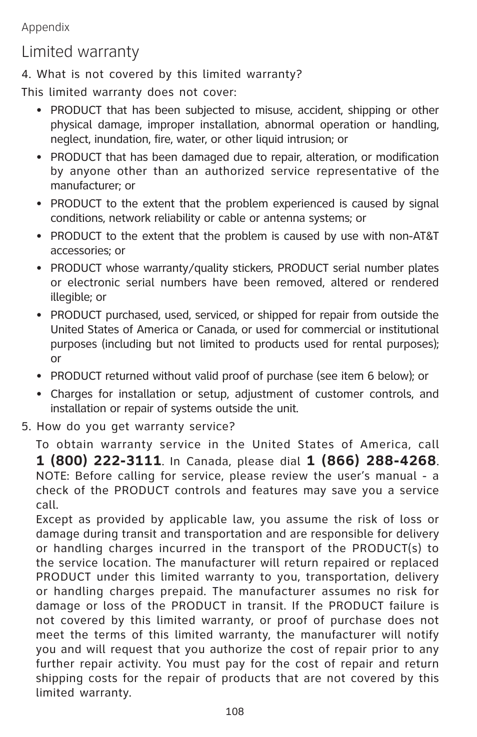 Limited warranty | AT&T EP5632 User Manual | Page 112 / 119