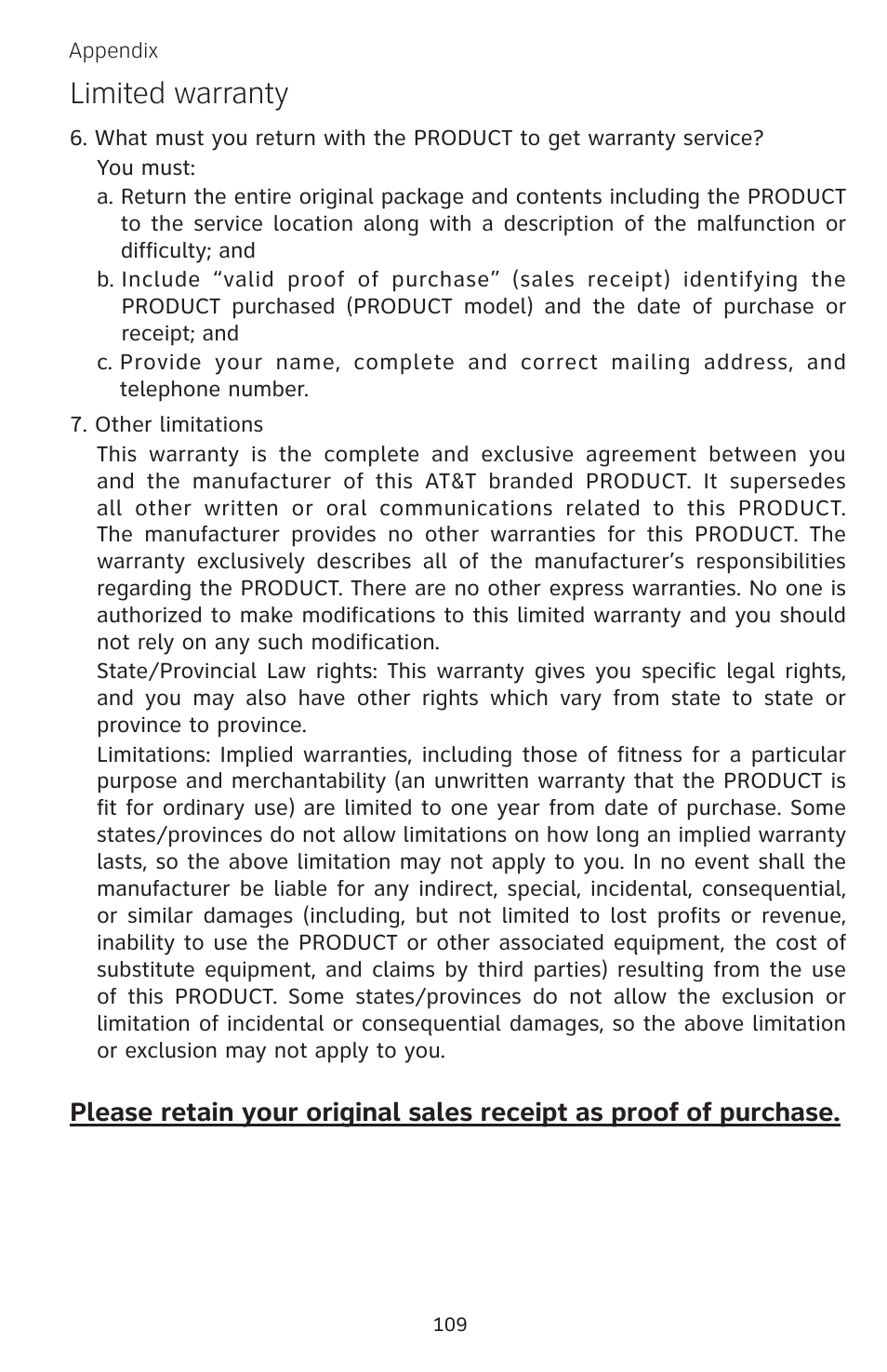 Limited warranty | AT&T EP5632 User Manual | Page 113 / 119