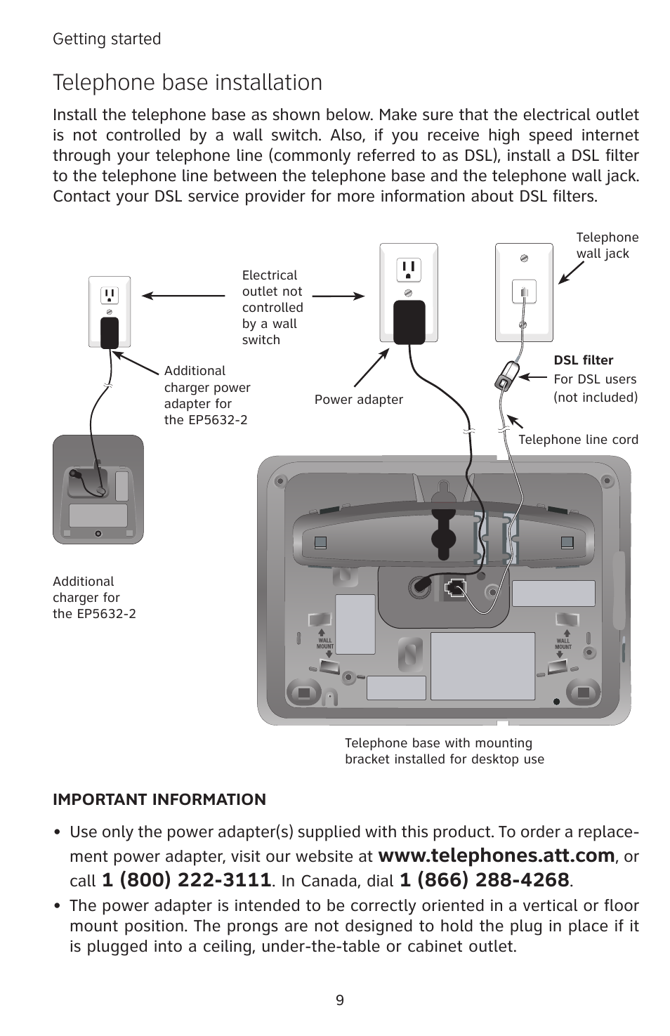 Telephone base installation | AT&T EP5632 User Manual | Page 13 / 119