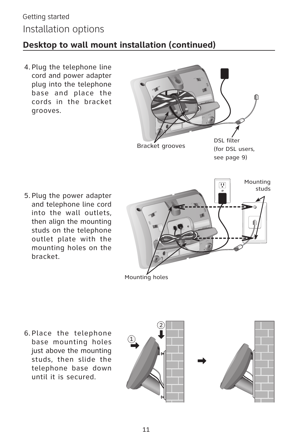 Installation options, Desktop to wall mount installation (continued) | AT&T EP5632 User Manual | Page 15 / 119