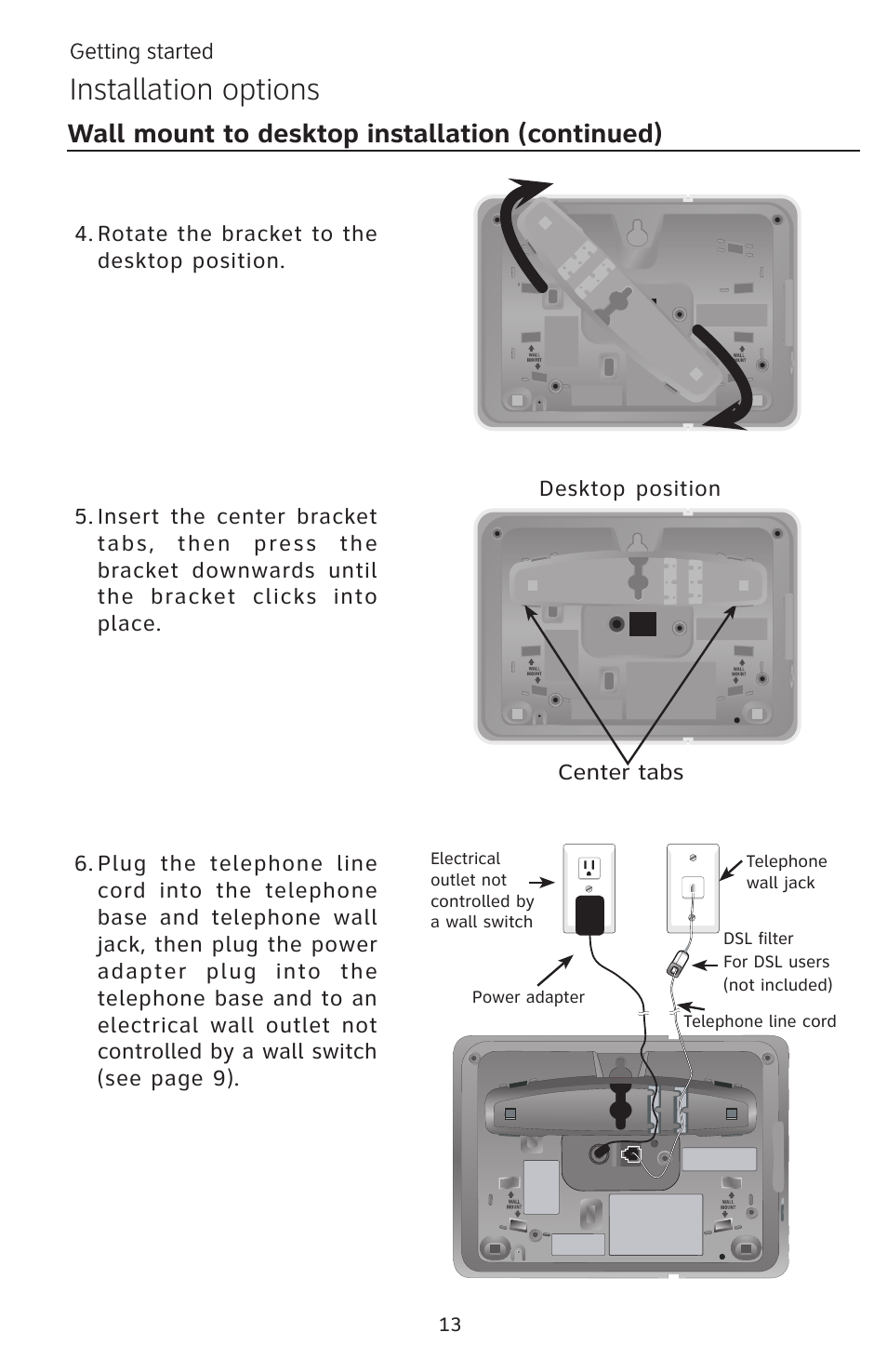 Installation options, Wall mount to desktop installation (continued) | AT&T EP5632 User Manual | Page 17 / 119