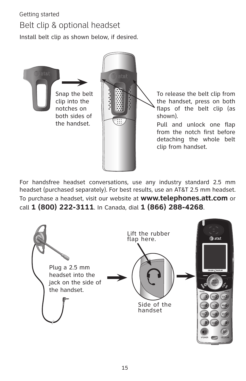Belt clip & optional headset | AT&T EP5632 User Manual | Page 19 / 119