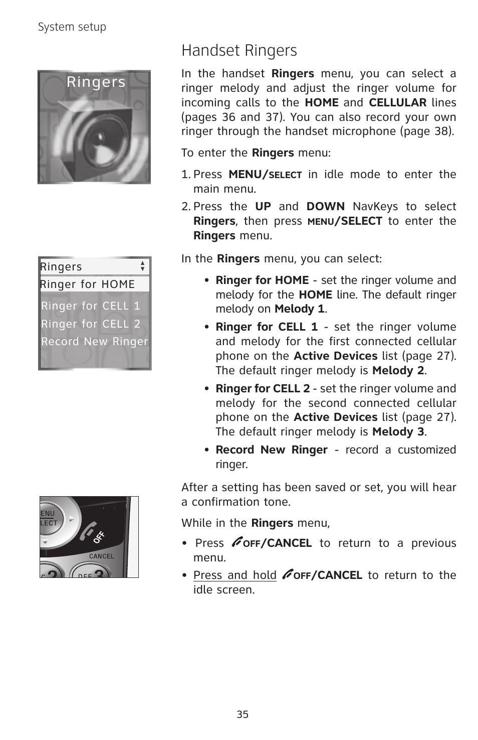 Handset ringers, Ringers | AT&T EP5632 User Manual | Page 39 / 119