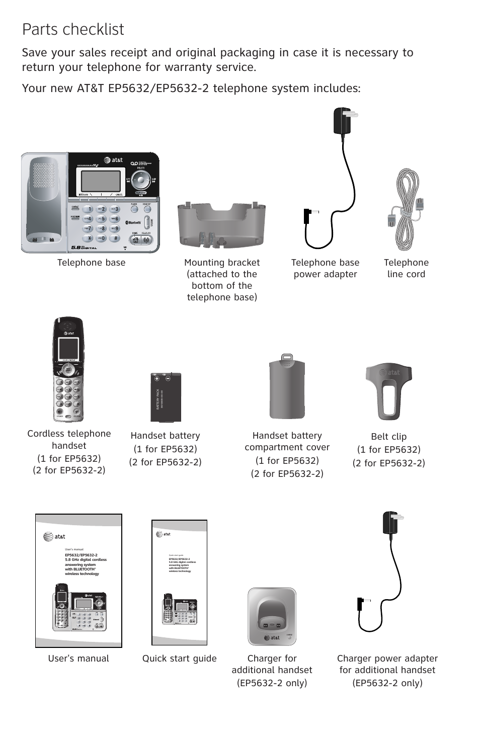 Parts checklist | AT&T EP5632 User Manual | Page 4 / 119