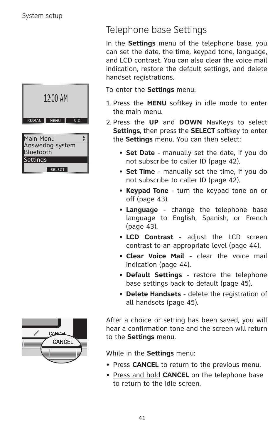 00 am, Telephone base settings | AT&T EP5632 User Manual | Page 45 / 119