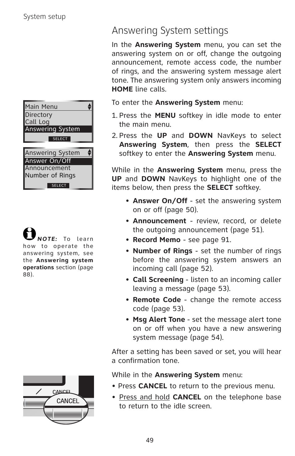 Answering system settings | AT&T EP5632 User Manual | Page 53 / 119