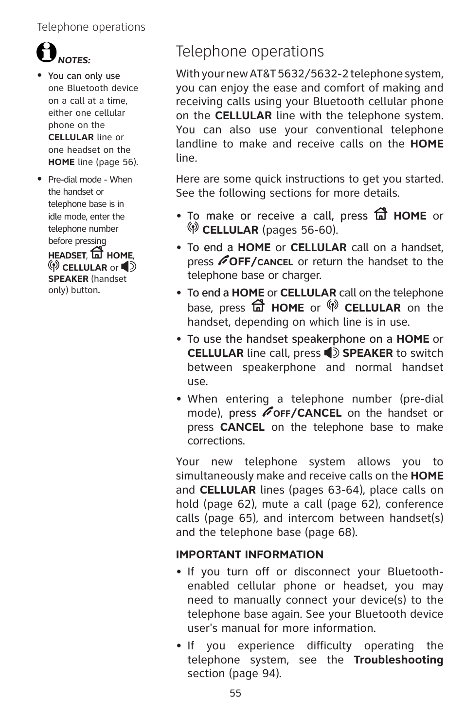 Telephone operations | AT&T EP5632 User Manual | Page 59 / 119
