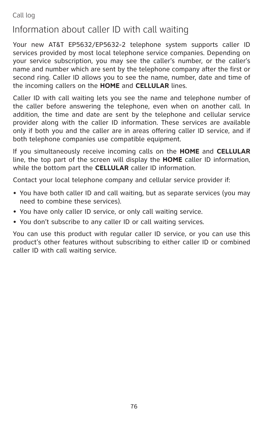 Information about caller id with call waiting | AT&T EP5632 User Manual | Page 80 / 119