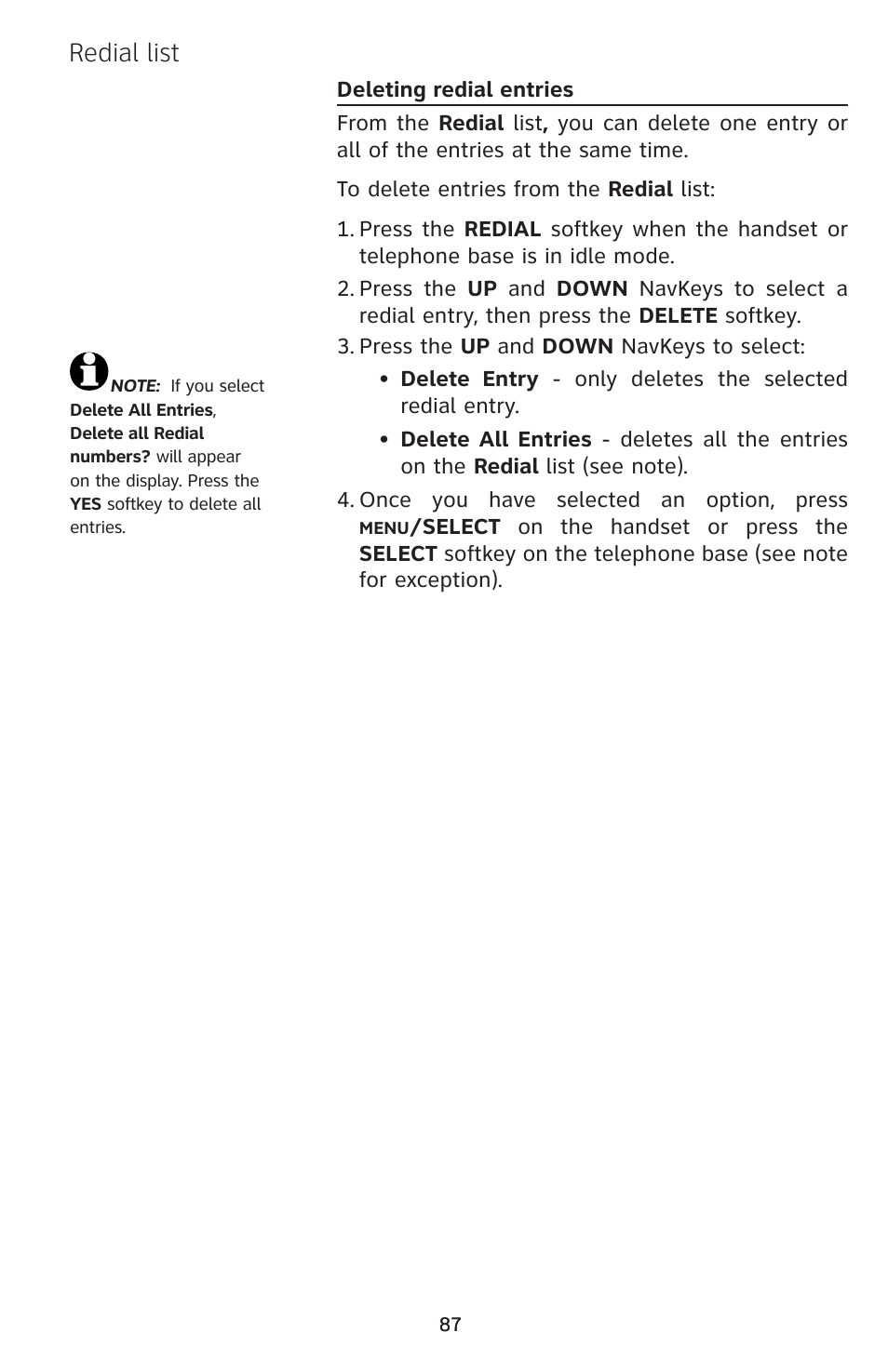 Redial list | AT&T EP5632 User Manual | Page 91 / 119